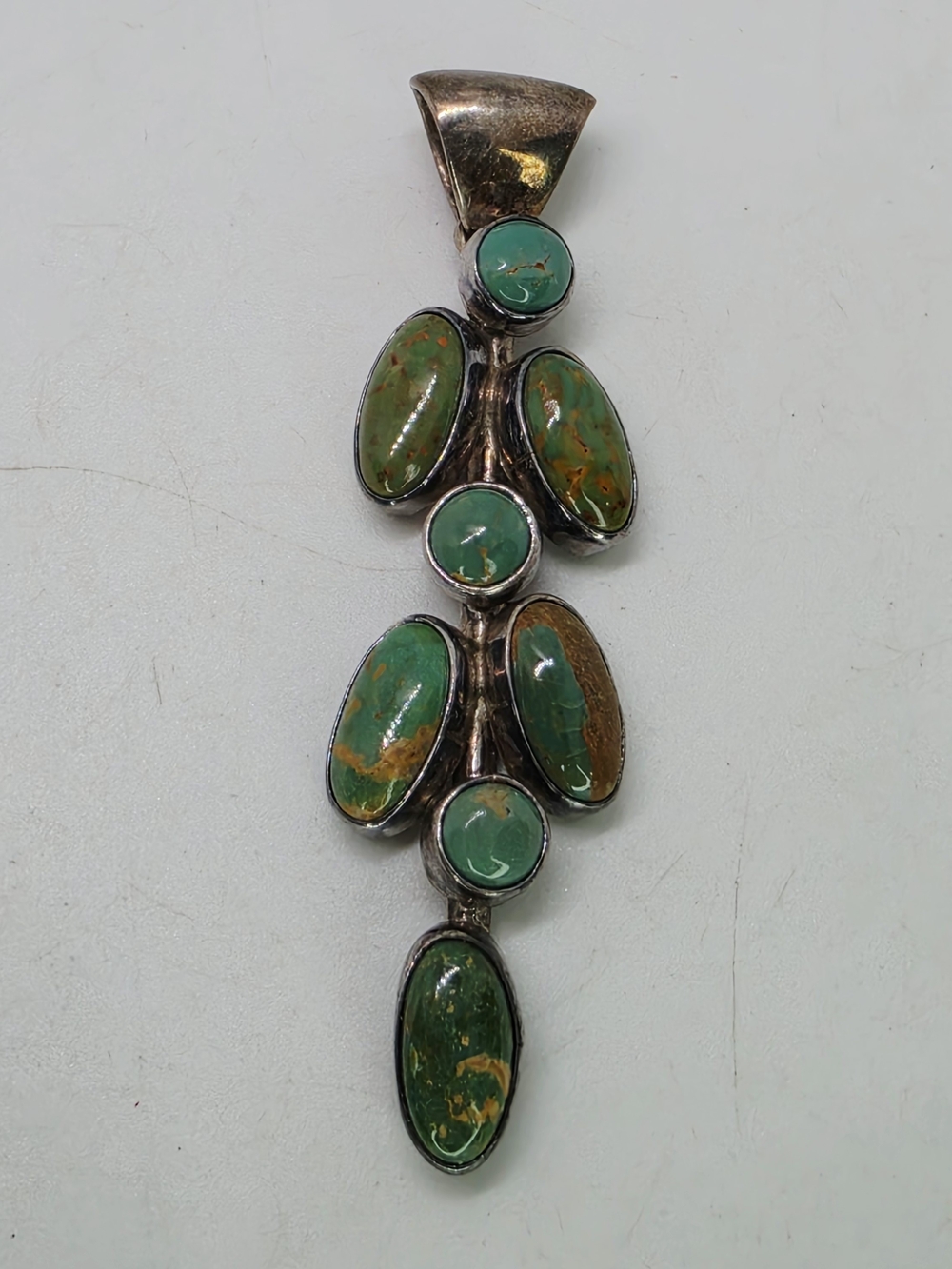 Vtg Native American Navajo P Skeets Peggy Signed Turquoise Pendant Cluster Drop